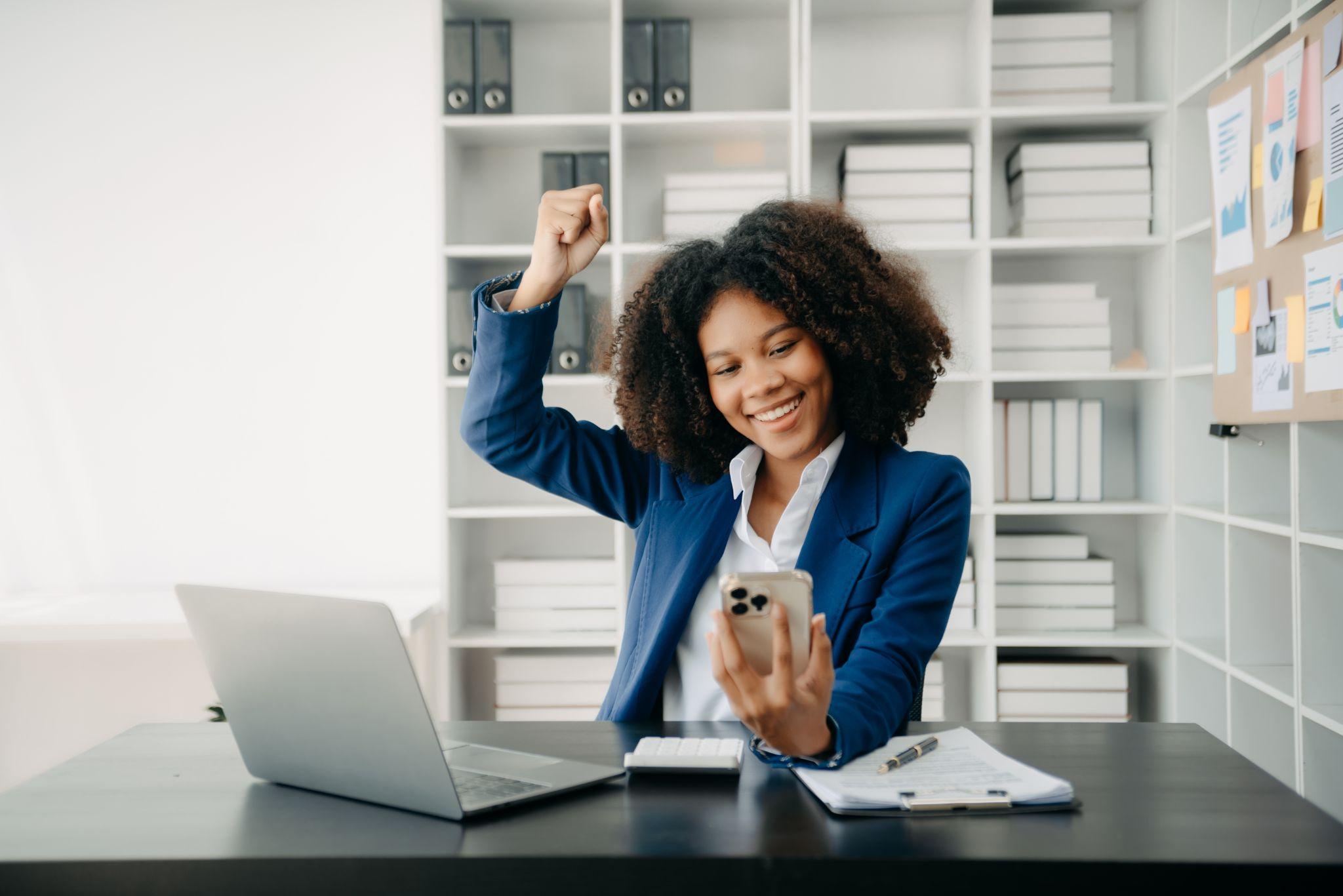 Woman celebrating SAP HANA certification