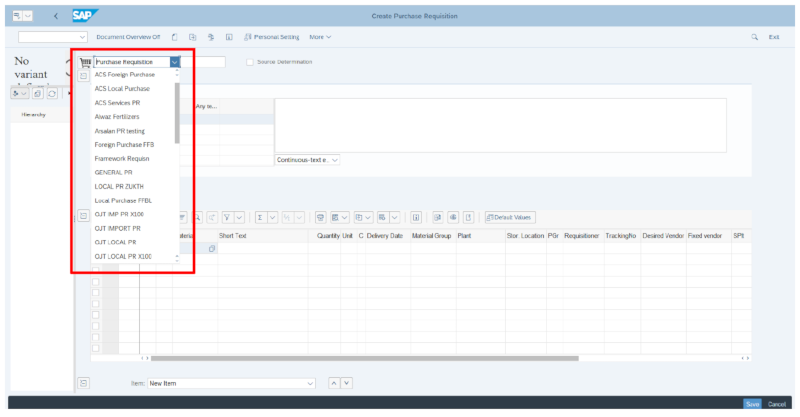 Purcahse requisition Document Type